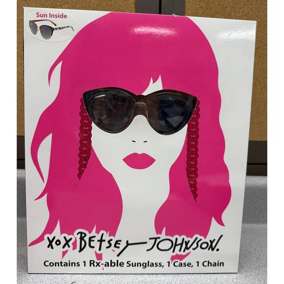 Betsey Johnson  RX-able Cats eye Sunglasses, case, Chain NIB Red lips Case - Picture 1 of 5